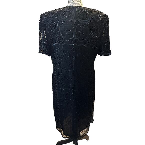 EUC Vintage 90’s Sweetlo Black Beaded Silk Dress Size XL Gatsby Romantic Holiday - Picture 4 of 14